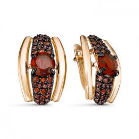Золотые серьги КЮЗ Del'ta D324993 с фианитом и гранатом D324993 фото