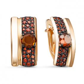 Золотые серьги КЮЗ Del'ta D325015 с фианитом и гранатом D325015 фото
