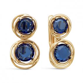 Золотые серьги КЮЗ Del'ta с ситаллом цвета Сапфир D325047 D325047 фото