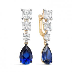 Золотые серьги КЮЗ Del'ta D325053 с фианитом и сапфировым корундом D325053 фото