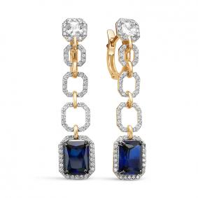 Золотые серьги КЮЗ Del'ta D325057 с фианитом и сапфировым корундом D325057 фото