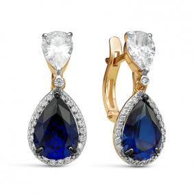 Золотые серьги КЮЗ Del'ta D325060 с фианитом и сапфировым корундом D325060 фото