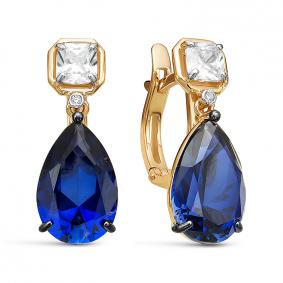 Золотые серьги КЮЗ Del'ta D325061 с фианитом и сапфировым корундом D325061 фото
