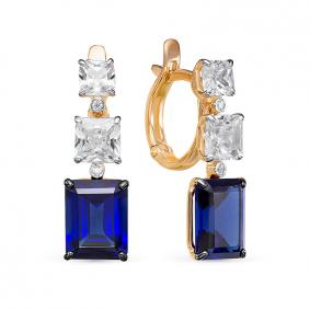Золотые серьги КЮЗ Del'ta с ситаллом цвета Сапфир и фианитом D325065 D325065 фото