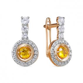 Золотые серьги КЮЗ Del'ta D325141 с фианитом и цитрином D325141 фото