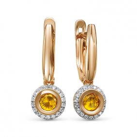 Золотые серьги КЮЗ Del'ta D325144 с фианитом и цитрином D325144 фото