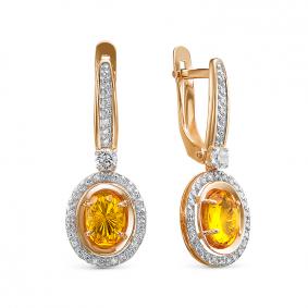 Золотые серьги КЮЗ Del'ta D325162 с фианитом и цитрином D325162 фото