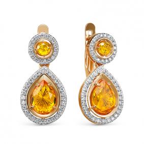 Золотые серьги КЮЗ Del'ta D325163 с фианитом и цитрином D325163 фото