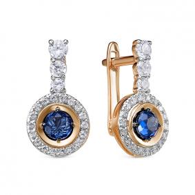 Золотые серьги КЮЗ Del'ta D325175 с фианитом и сапфировым корундом D325175 фото