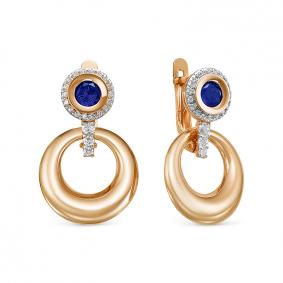 Золотые серьги КЮЗ Del'ta D325179 с фианитом и сапфировым корундом D325179 фото