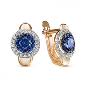 Золотые серьги КЮЗ Del'ta D325180 с фианитом, кварцем и сапфировым корундом D325180 фото