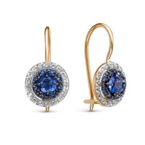 Золотые серьги КЮЗ Del'ta D325182 с фианитом, кварцем и сапфировым корундом D325182 фото