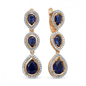 Золотые серьги КЮЗ Del'ta D325192 с фианитом и сапфировым корундом D325192 фото