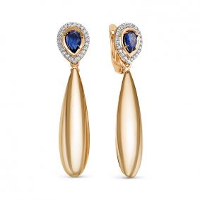 Золотые серьги КЮЗ Del'ta D325193 с фианитом и сапфировым корундом D325193 фото