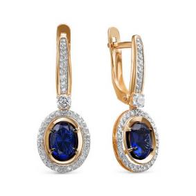 Золотые серьги КЮЗ Del'ta D325197 с фианитом и сапфировым корундом D325197 фото