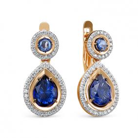 Золотые серьги КЮЗ Del'ta D325198 с фианитом и сапфировым корундом D325198 фото