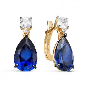 Золотые серьги КЮЗ Del'ta с ситаллом цвета Сапфир и фианитом D325216 D325216 фото