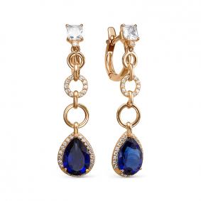 Золотые серьги КЮЗ Del'ta D325220 с фианитом и сапфировым корундом D325220 фото