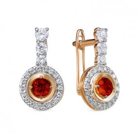 Золотые серьги КЮЗ Del'ta D325243 с фианитом и гранатом D325243 фото