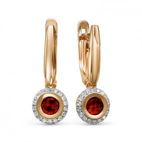 Золотые серьги КЮЗ Del'ta D325249 с фианитом и гранатом D325249 фото
