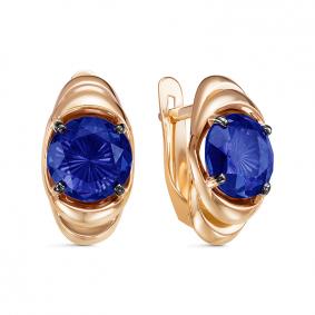 Золотые серьги КЮЗ Del'ta с ситаллом цвета Сапфир D325282 D325282 фото