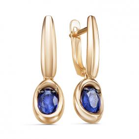 Золотые серьги КЮЗ Del'ta D325290 с сапфировым корундом D325290 фото