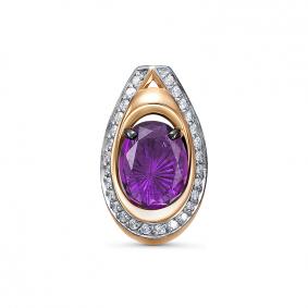 Золотая подвеска КЮЗ Del'ta с ситаллом цвета Аметист и фианитом D330228 D330228 фото