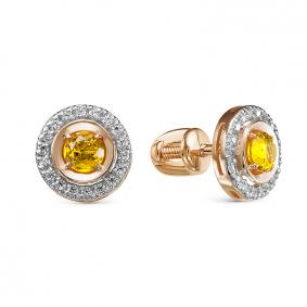 Золотые серьги КЮЗ Del'ta D350140 с фианитом и цитрином D350140 фото