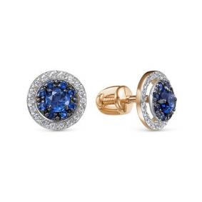 Золотые серьги КЮЗ Del'ta D350180 с фианитом, кварцем и сапфировым корундом D350180 фото