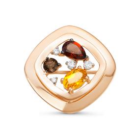 Золотая брошь КЮЗ Del'ta D360220 с фианитом, гранатом и раухтопазом D360220 фото