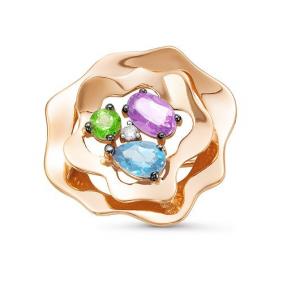 Брошь из золота КЮЗ Del'ta с ситаллом цвета Топаз, аметист, хризолит, фианитом и миксом камней D364464 D364464 фото
