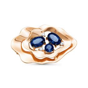 Золотая брошь КЮЗ Del'ta D364473 с фианитом и сапфировым корундом D364473 фото