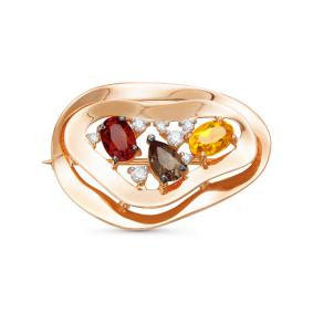 Золотая брошь КЮЗ Del'ta D364489 с фианитом, цитрином, гранатом и раухтопазом D364489 фото