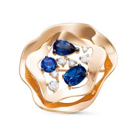 Золотая брошь КЮЗ Del'ta D364502 с фианитом и сапфировым корундом D364502 фото