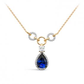 Золотое колье КЮЗ Del'ta D370067 с фианитом, сапфиром и сапфировым корундом D370067 фото