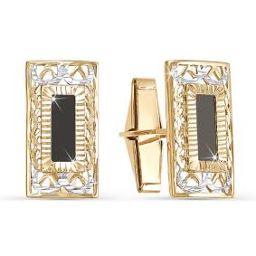 Золотые запонки КЮЗ Del'ta D660026 с фианитом D660026 фото