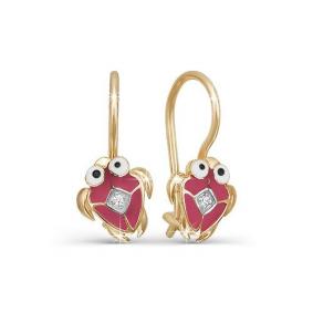 Золотые серьги КЮЗ Del'ta D920035 с фианитом и эмалью D920035 фото