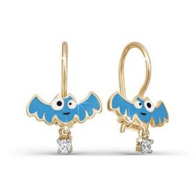 Золотые серьги КЮЗ Del'ta D920044 с фианитом и эмалью D920044 фото