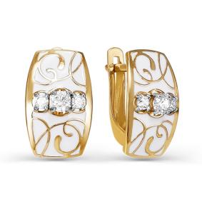 Золотые серьги КЮЗ Del'ta D920121 с фианитом и эмалью D920121 фото