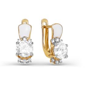 Золотые серьги КЮЗ Del'ta D920136 с фианитом и эмалью D920136 фото
