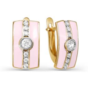 Золотые серьги КЮЗ Del'ta D920148 с фианитом и эмалью D920148 фото