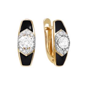 Золотые серьги КЮЗ Del'ta D920164 с фианитом и эмалью D920164 фото