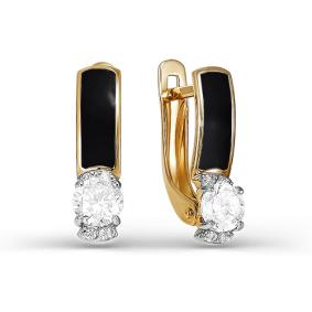 Золотые серьги КЮЗ Del'ta D920177 с фианитом и эмалью D920177 фото