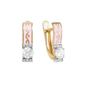 Золотые серьги КЮЗ Del'ta D920196 с фианитом и эмалью D920196 фото