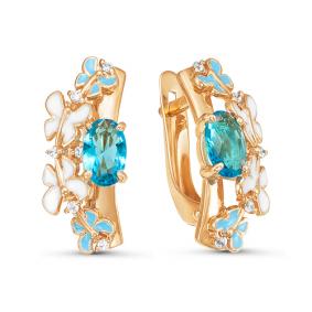 Золотые серьги КЮЗ Del'ta D920384 с фианитом и эмалью D920384 фото