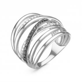 Кольцо из белого золота КЮЗ Del'ta DБР111451б с бриллиантом и чёрным бриллиантом DБР111451б фото