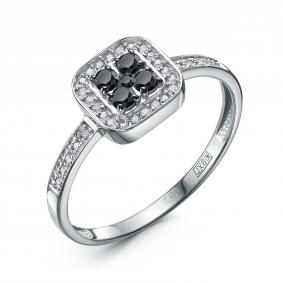 Кольцо из белого золота КЮЗ Del'ta DБР112903б с бриллиантом и чёрным бриллиантом DБР112903б фото