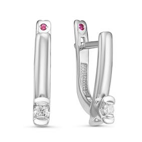 Серьги из белого золота КЮЗ Del'ta DБР120989б с бриллиантом и рубином DБР120989б фото