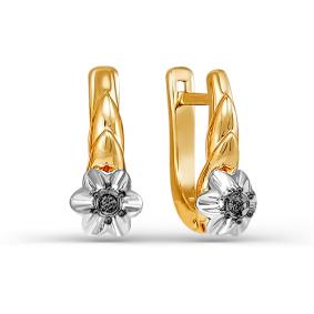 Золотые серьги КЮЗ Del'ta DБР121370 с чёрным бриллиантом DБР121370 фото