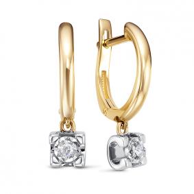 Серьги из лимонного золота КЮЗ Del'ta DБР122258л с бриллиантом DБР122258л фото